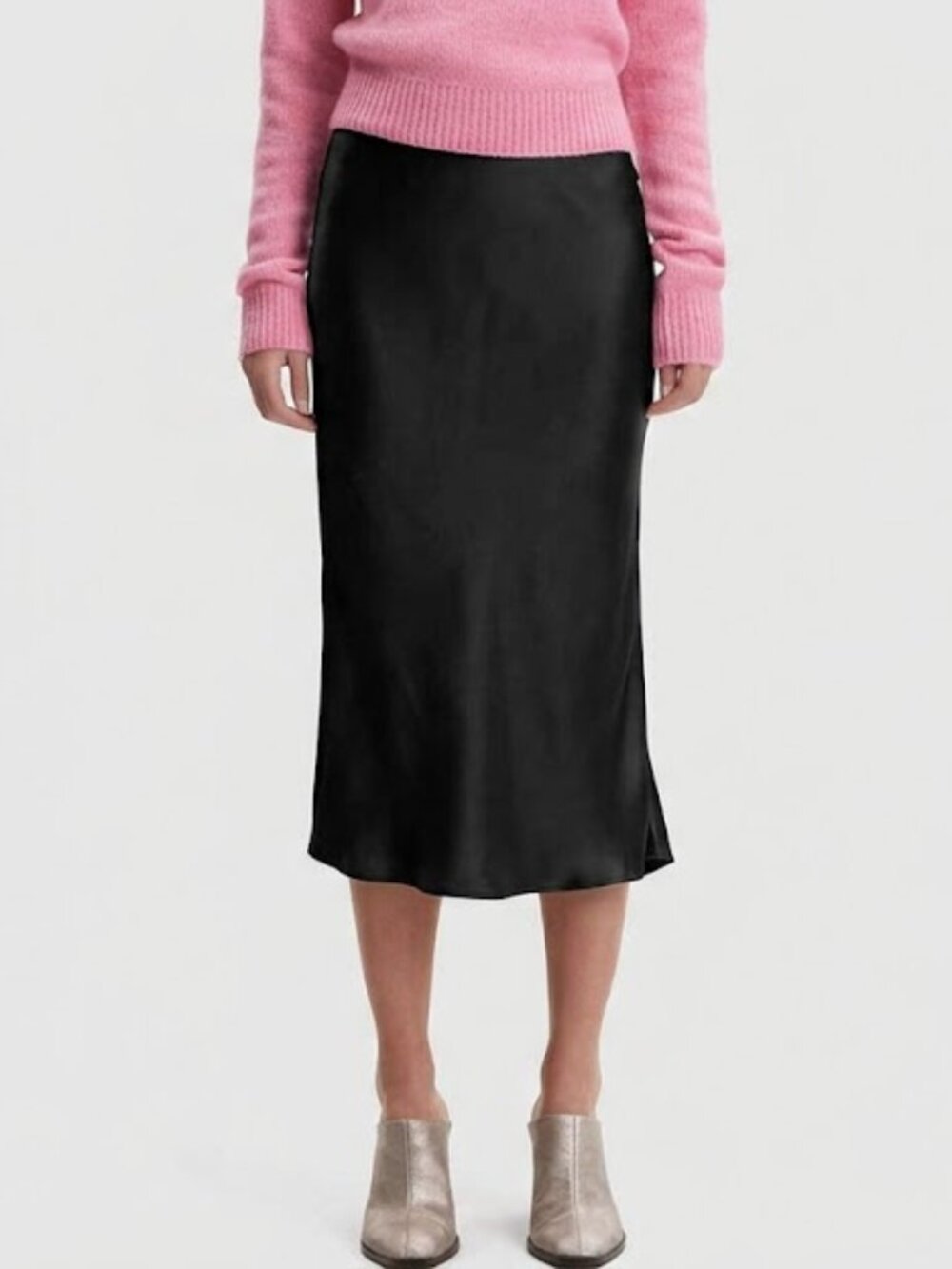 Frank And Oak Black Slip Midi Skirt